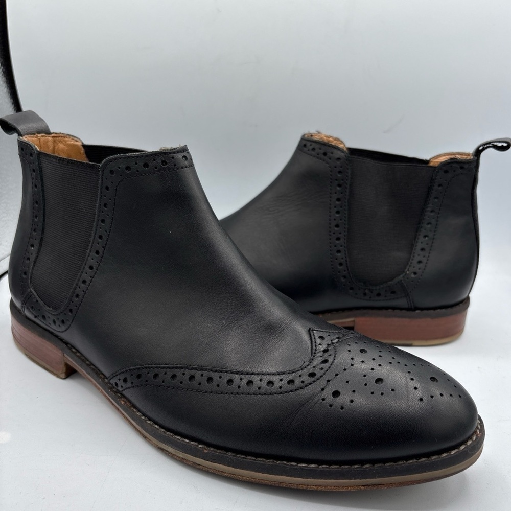 Thomas & Vine Watson Men´s Wingtip Chelsea Boot 10 Black Leather Comfort Pull on